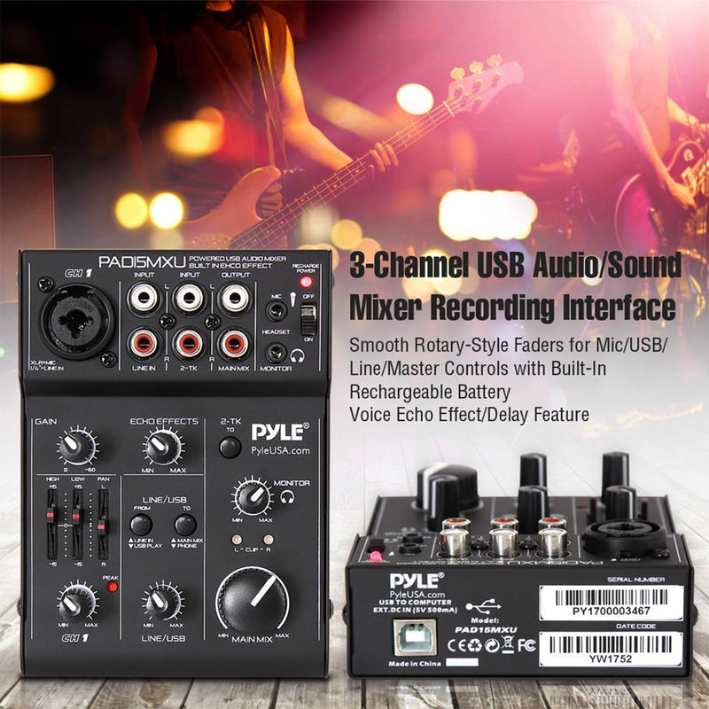 Pyle PAD15MXU 5-Channel Professional Compact Audio DJ Mixer With USB Interface