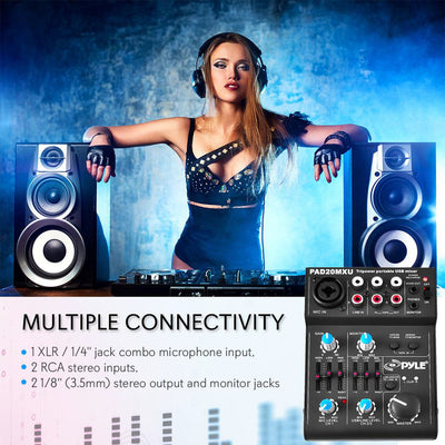 Pyle 5-Channel Professional Compact Audio DJ Mixer With USB Interface (4 Pack)