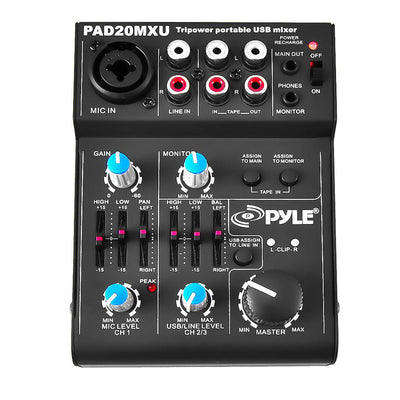 Pyle 5-Channel Professional Compact Audio DJ Mixer With USB Interface (4 Pack)