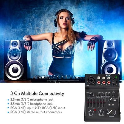 Pyle 3-Channel Compact Bluetooth DJ Mixer With Audio Interface (Open Box)