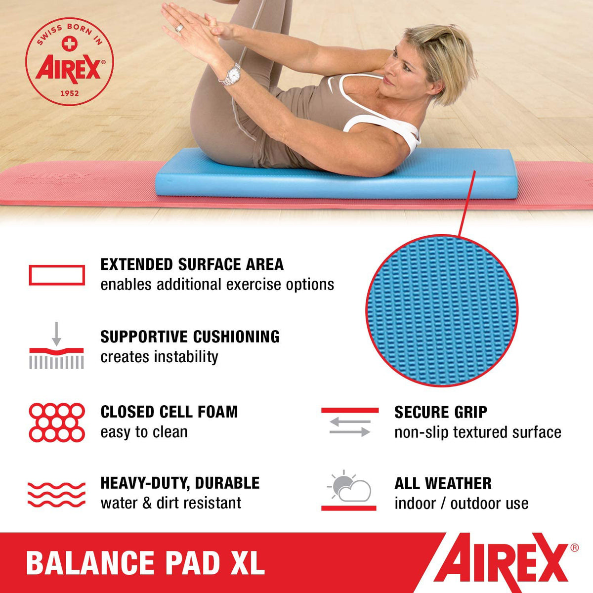 Airex Gym Exercise XL Foam Balance Pad for Gym or Home Yoga, Gray (Open Box)