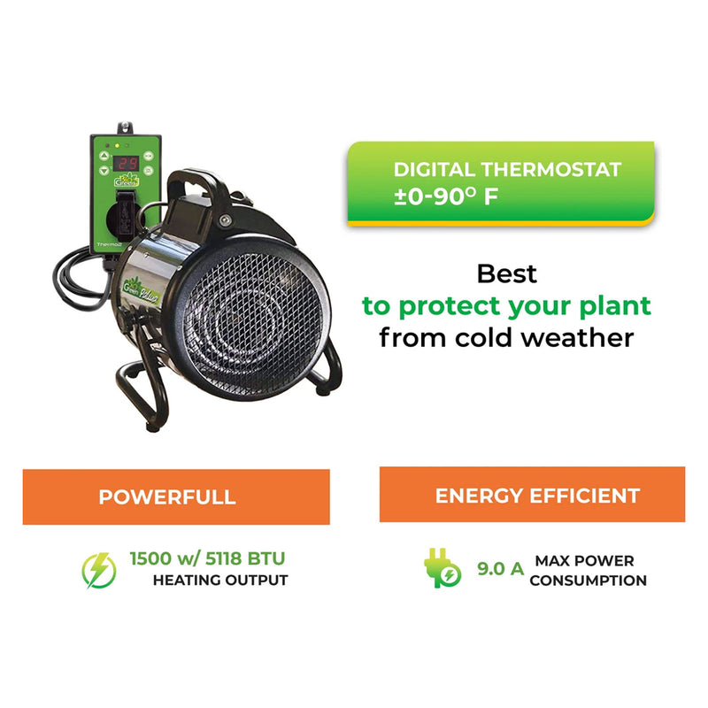 Bio Green PAL 2.0/USDT Palma Greenhouse Heater w/ Digital Thermostat, 120 Sq Ft