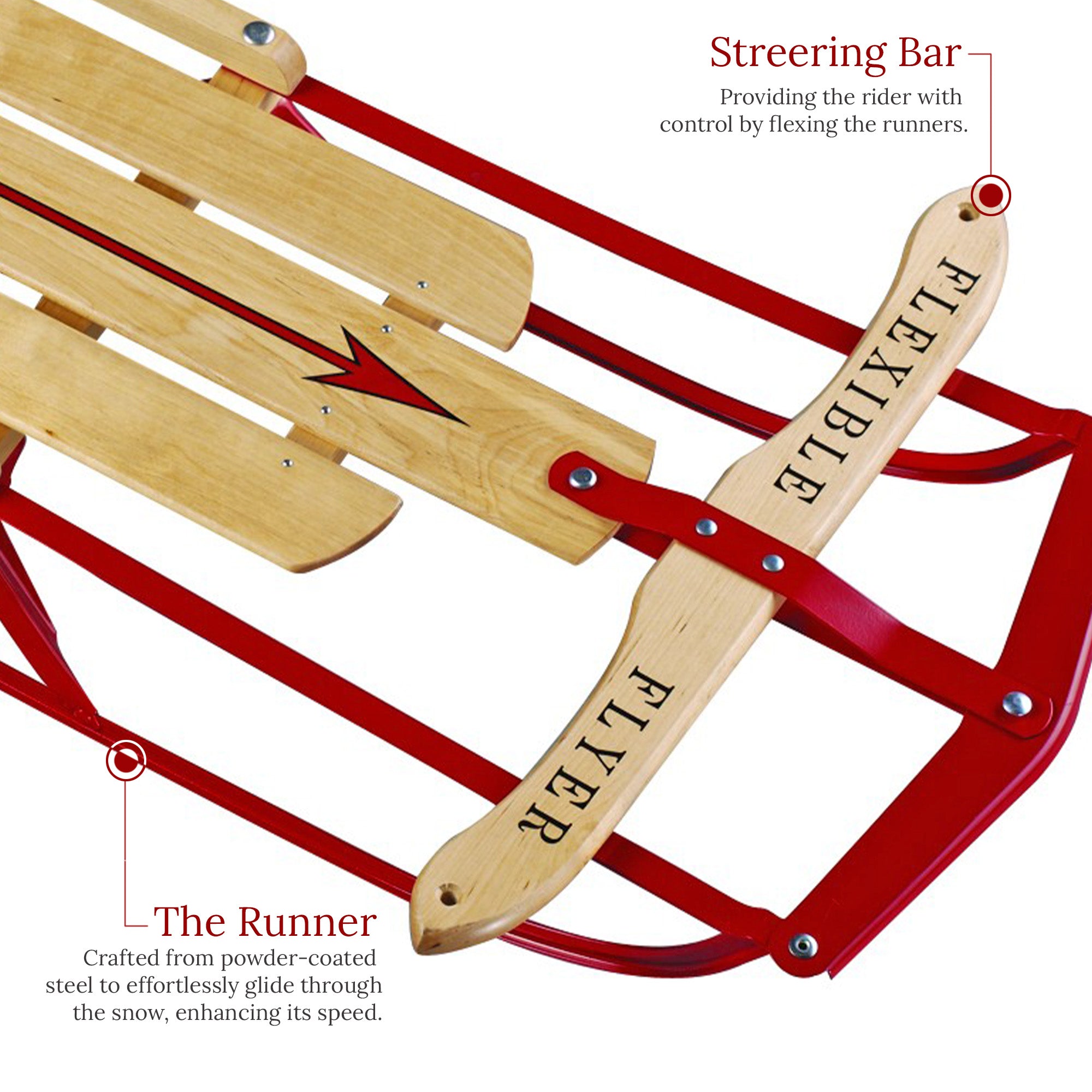 Flexible Flyer Metal Runner 54" Long Snow Slider Sled for Kids, Red (Open Box) - VMInnovations