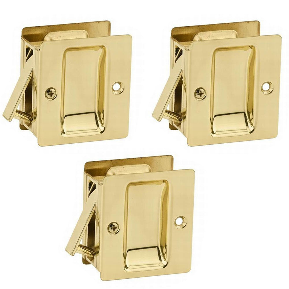 Kwikset Notch Hall 1.375 Inch Sliding Door Pocket Lock, Polished Brass (3 Pack) - VMInnovations