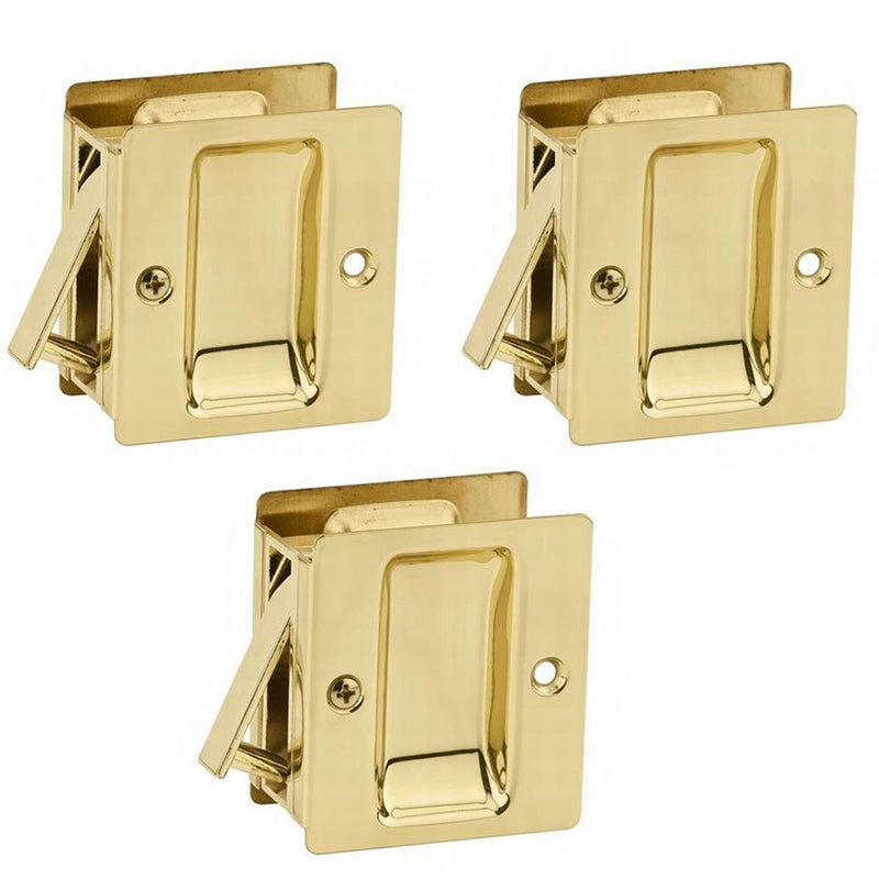Kwikset Notch Hall 1.375 Inch Sliding Door Pocket Lock, Polished Brass (3 Pack)
