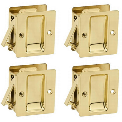 Kwikset Notch Hall 1.375 Inch Sliding Door Pocket Lock, Polished Brass (4 Pack)