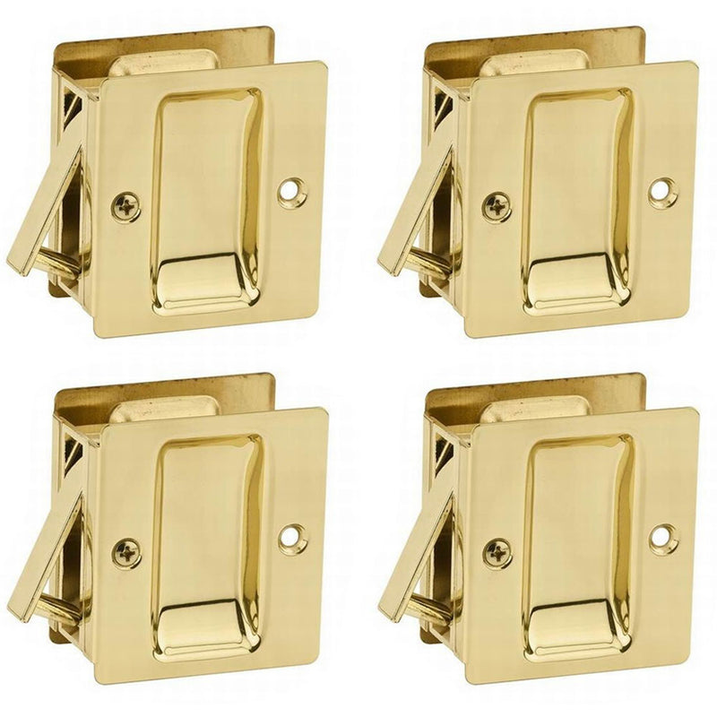 Kwikset Notch Hall 1.375 Inch Sliding Door Pocket Lock, Polished Brass (4 Pack)