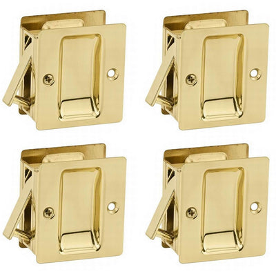 Kwikset Notch Hall 1.375 Inch Sliding Door Pocket Lock, Polished Brass (4 Pack) - VMInnovations