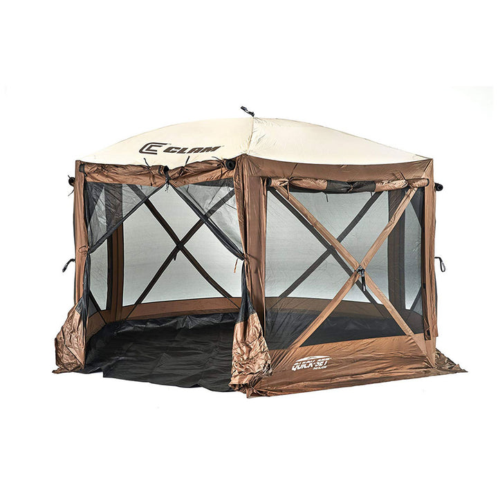 CLAM Quick-Set Pavilion Camper 12.5' x 12.5' Shelter, Brown w/Rain Fly Tarp, Tan