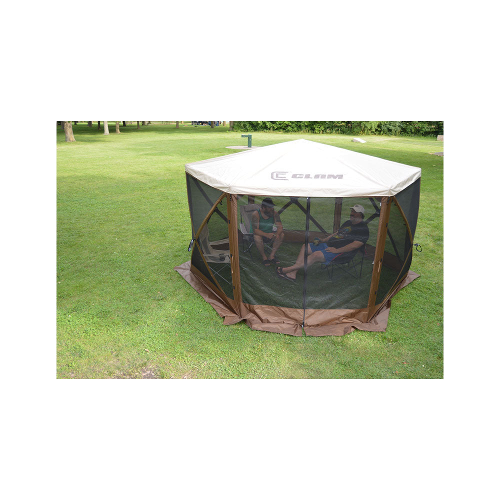 CLAM Quick-Set Pavilion Camper 12.5' x 12.5' Shelter, Brown w/Rain Fly Tarp, Tan