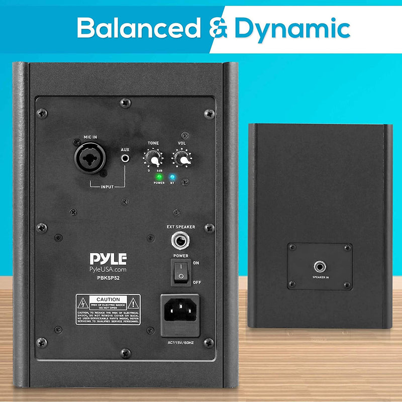 Pyle Desktop Bluetooth Book Shelf Stereo Speaker System Pair, Black (Open Box)