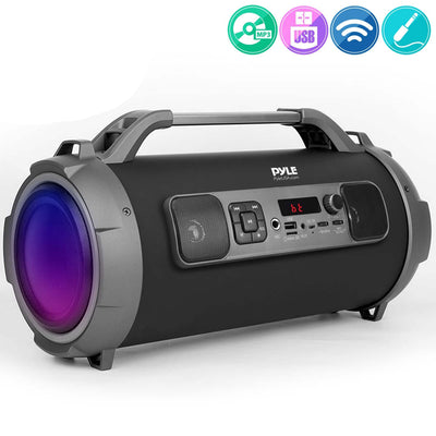 Pyle Wireless Flashing Lights Rechargeable Portable Boombox Stereo (Open Box)