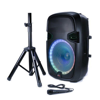 QFX 15 Inch Rechargeable Bluetooth Speaker System with LED Lights and Microphone (Refurbished)