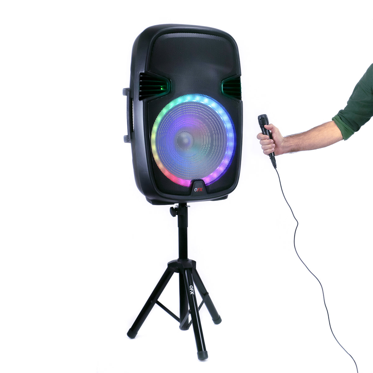 QFX 15 Inch Rechargeable Bluetooth Speaker System with LED Lights and Microphone (Refurbished)