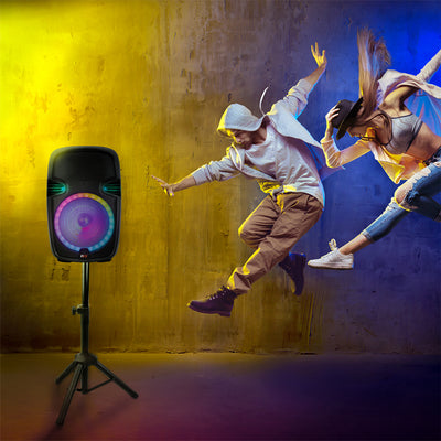 QFX 15 Inch Rechargeable Bluetooth Speaker System with LED Lights and Microphone (Refurbished)