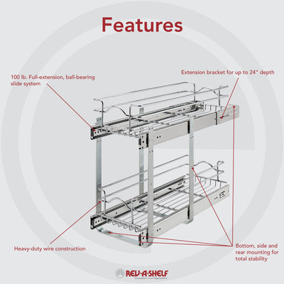 Rev-A-Shelf 9" x 22" 2-Tier Cabinet Pull Out Wire Basket, Chrome (Refurbished)