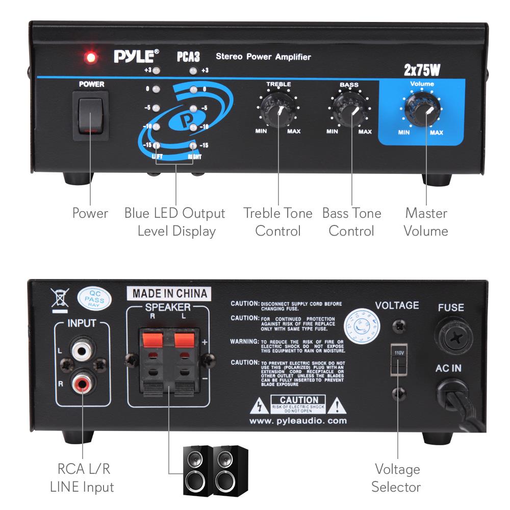 Pyle PCA3 150 Watt Stereo Sound Speaker Amplifier Receiver Home Audio System