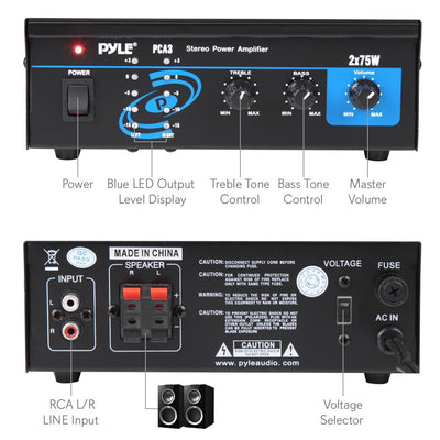 Pyle PCA3 150 Watt Stereo Sound Speaker Amplifier Receiver Home Audio System