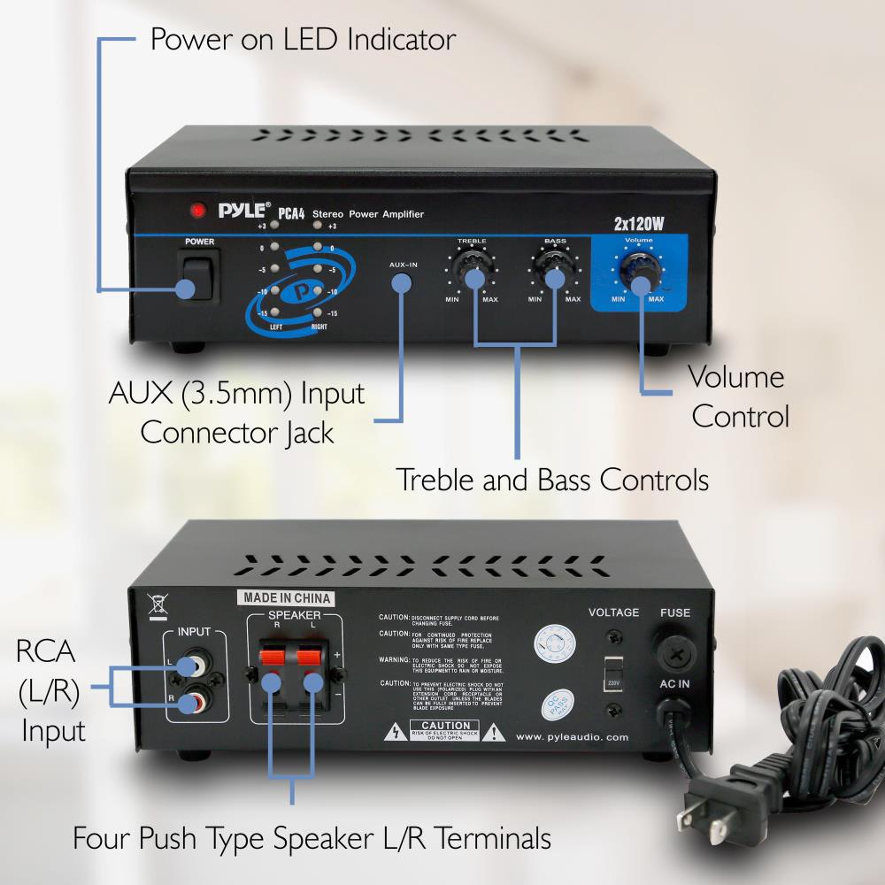 Pyle Home PCA4 240W Stereo Sound Speaker Amplifier Receiver Home Audio System