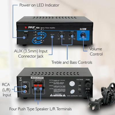 Pyle Home PCA4 240W Stereo Sound Speaker Amplifier Receiver Home Audio System