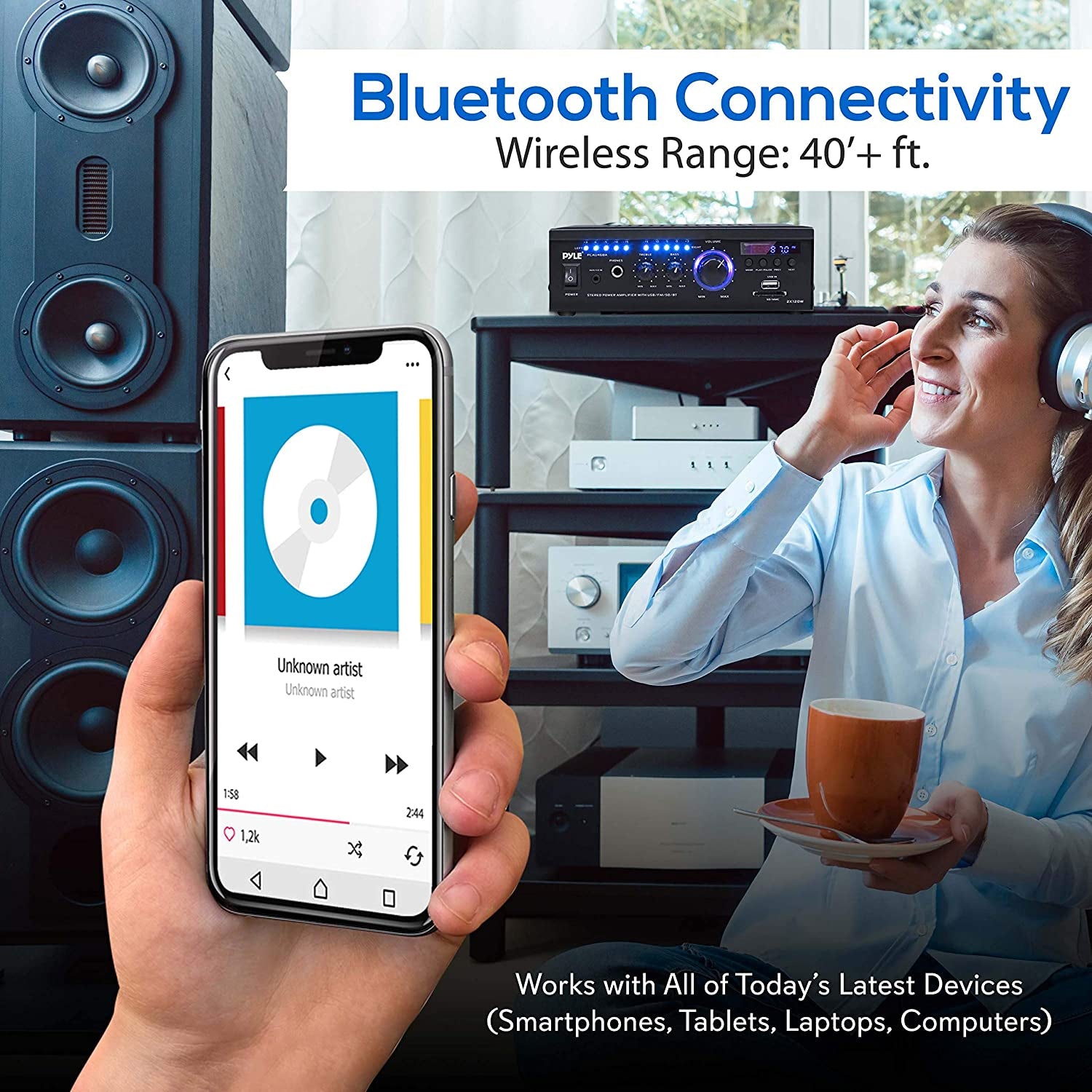 Pyle Bluetooth Home Audio Speaker Amplifier System w/ Blue LED Display (Used)