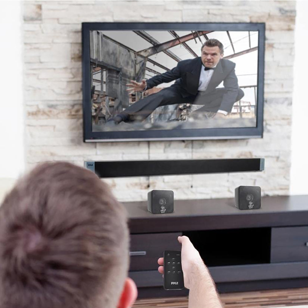 Pyle PCB4BK 4 Inch 200 Watt Mini Cube Bookshelf Stereo Speakers, Black (8 Pack) - VMInnovations