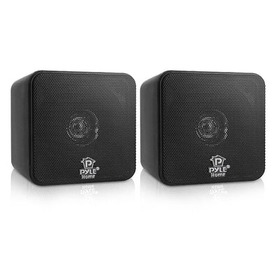 Pyle PCB4BK 4 Inch 200 Watt Mini Cube Bookshelf Stereo Speakers, Black (2 Pack)