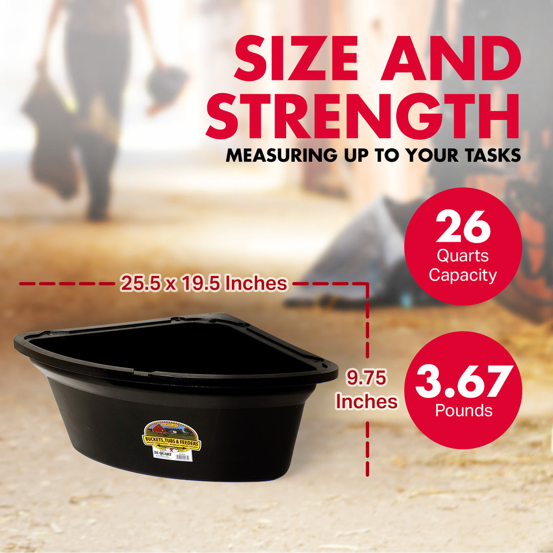 Little Giant 26 Quart Plastic Hanging Corner Livestock Feeder Bucket, Black