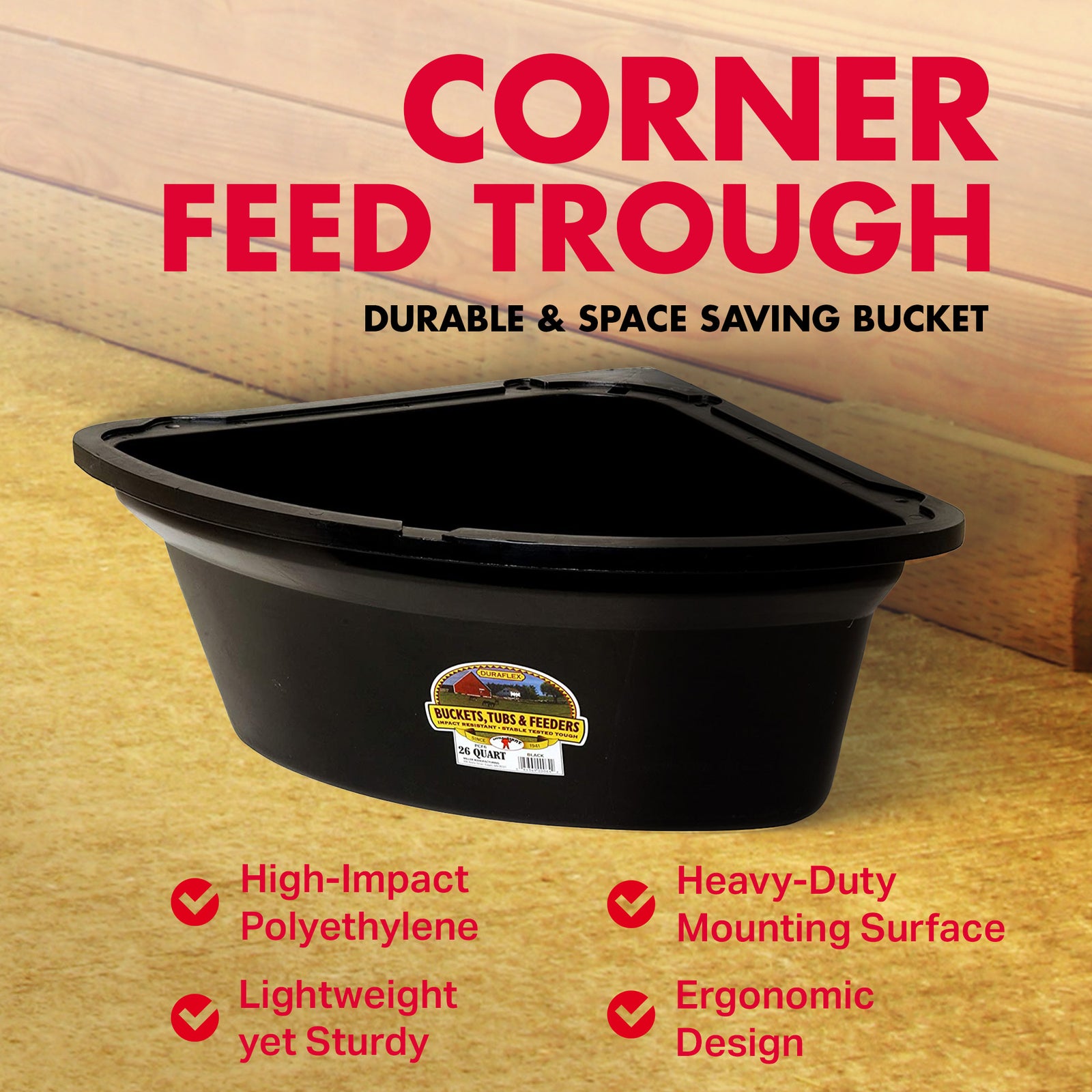 Little Giant 26 Quart Plastic Hanging Corner Livestock Feeder Bucket, Black - VMInnovations
