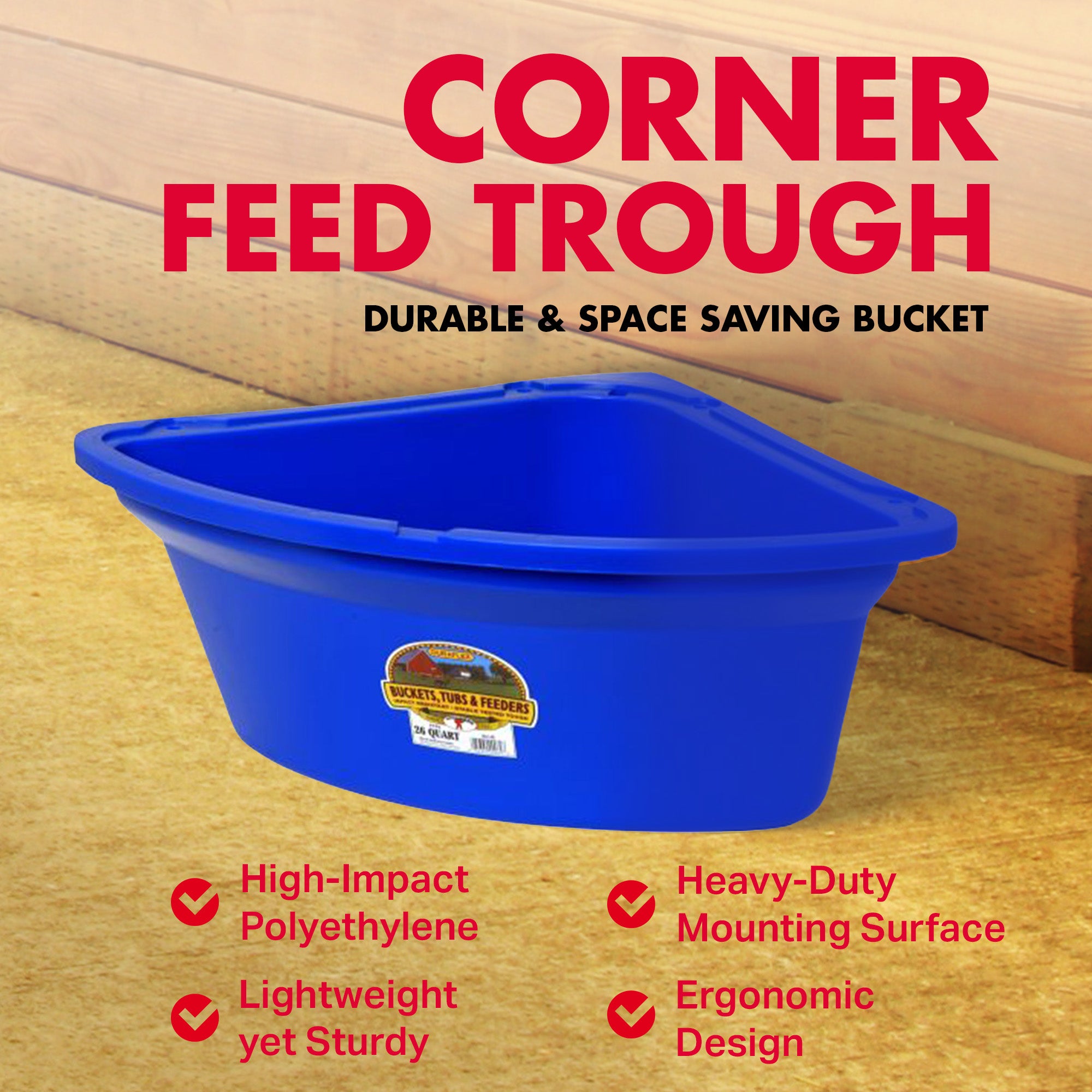 Little Giant PCF6BLUE Heavy Duty Plastic Corner Feeder Holds 6.5 Gallons, Blue - VMInnovations