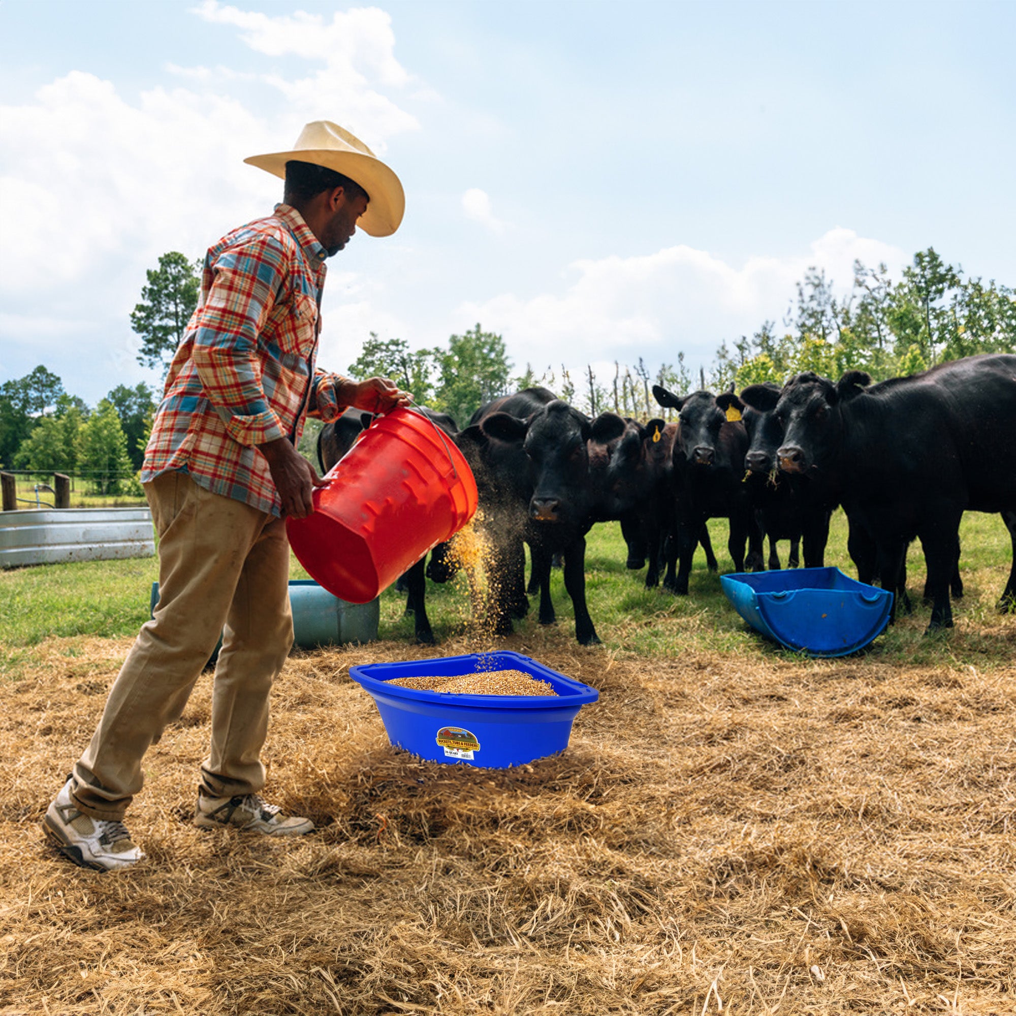 Little Giant Heavy Duty Plastic Corner Feeder Holds 6.5 Gallons, Blue (Used) - VMInnovations