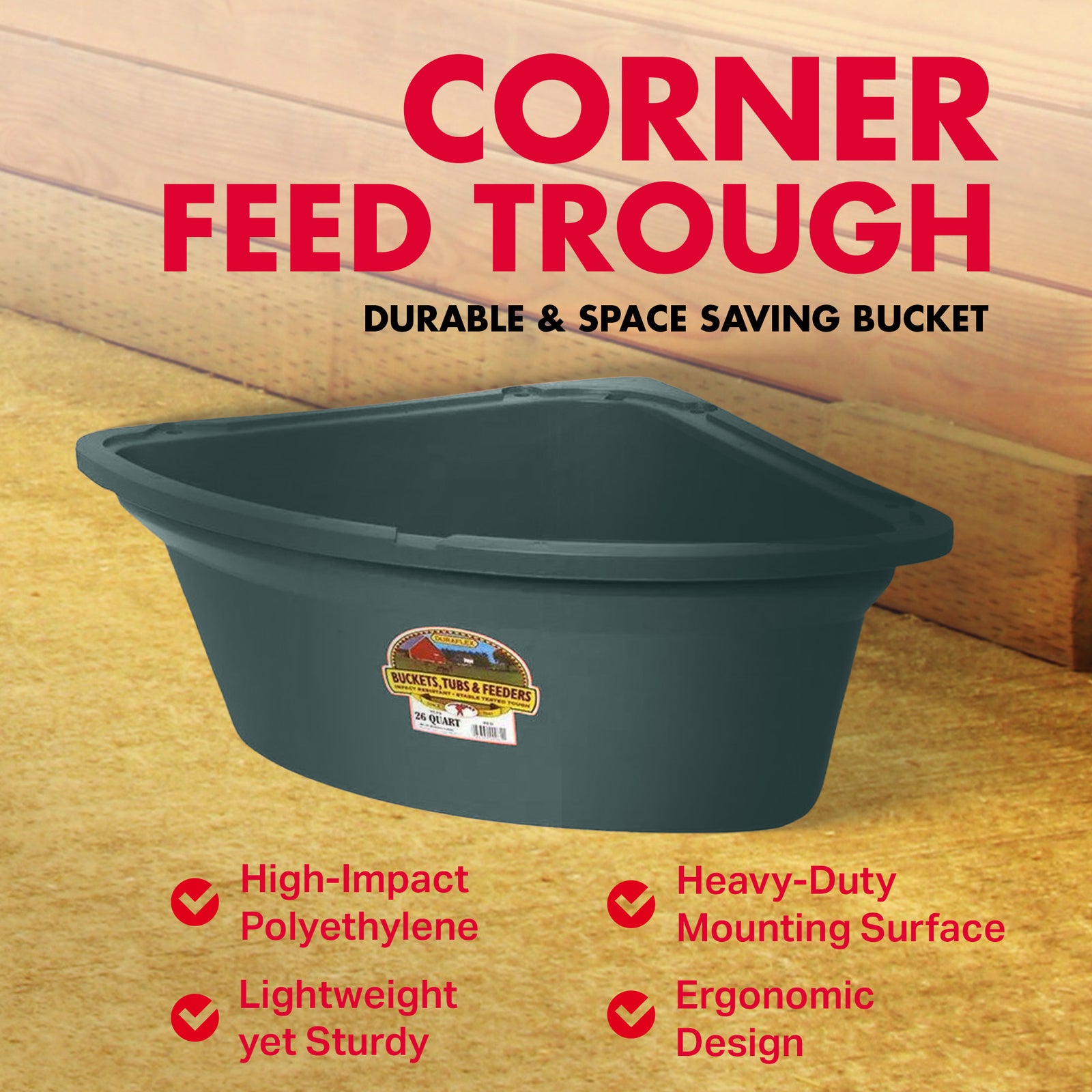 Little Giant 26 Quart Plastic Hanging Corner Livestock Feeder Bucket, Green - VMInnovations