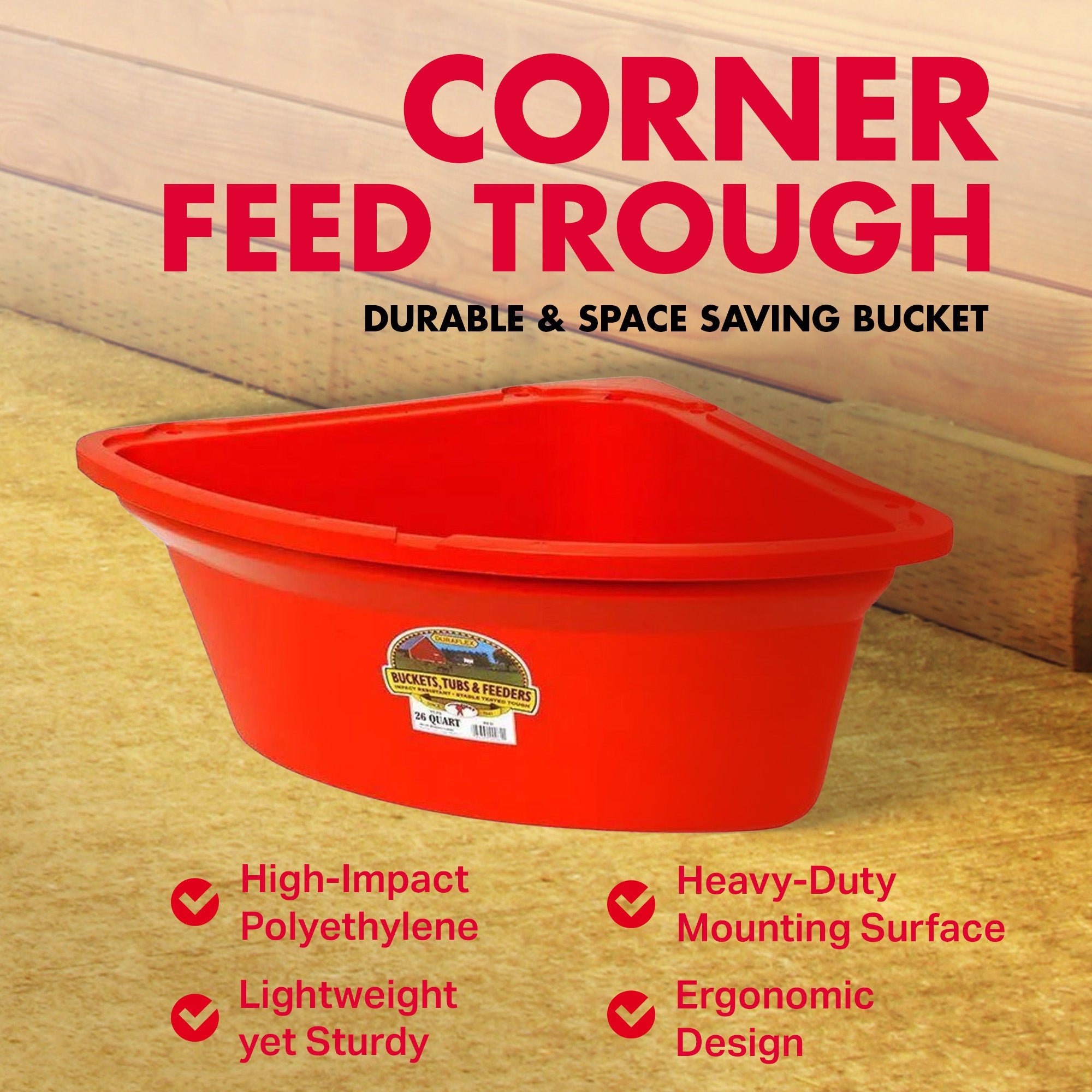 Little Giant 26Qt Hanging Corner Livestock Animal Feeder Bucket, Red (Open Box) - VMInnovations