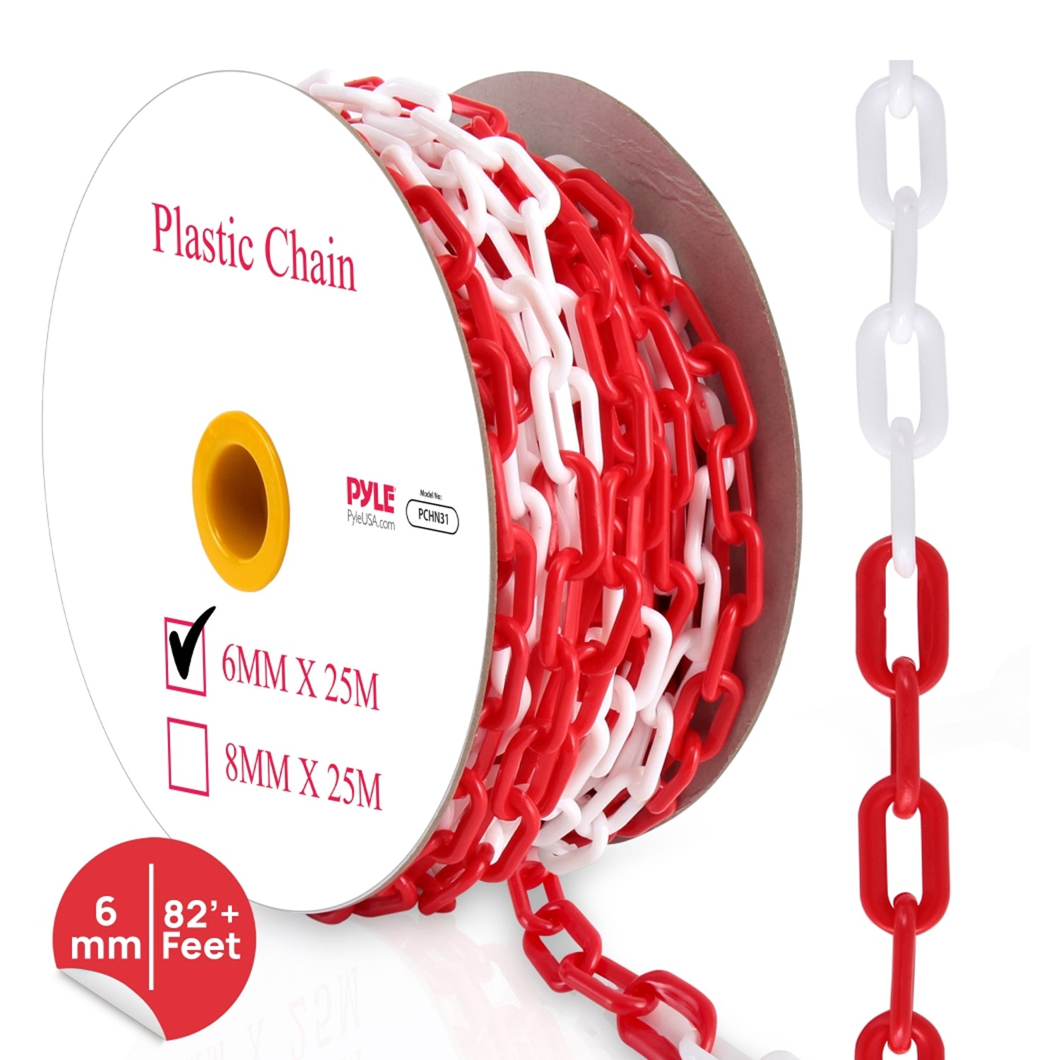 Pyle PCHN31 Weatherproof Safety Chain Barrier Plastic Links 82 Feet, Red & White - VMInnovations