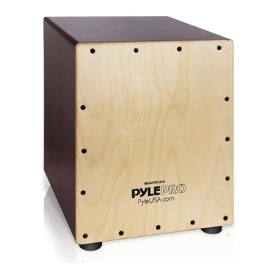 Pyle Wooden Stringed Acoustic Cajon Drum Box Percussion, Brown (Open Box)
