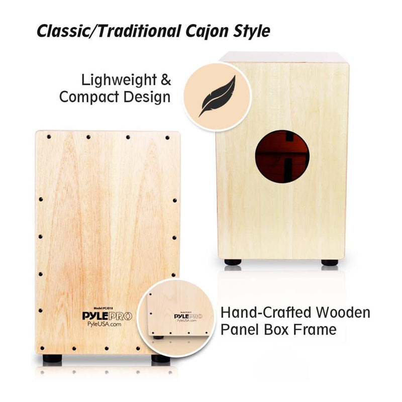 Pyle Full Size Stringed Acoustic Cajon Percussion Hand Drum Instrument (4 Pack)