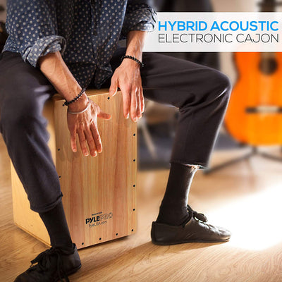 Pyle Pro Hybrid Acoustic Electric Cajon with Built In Pickup Connector (4 Pack)