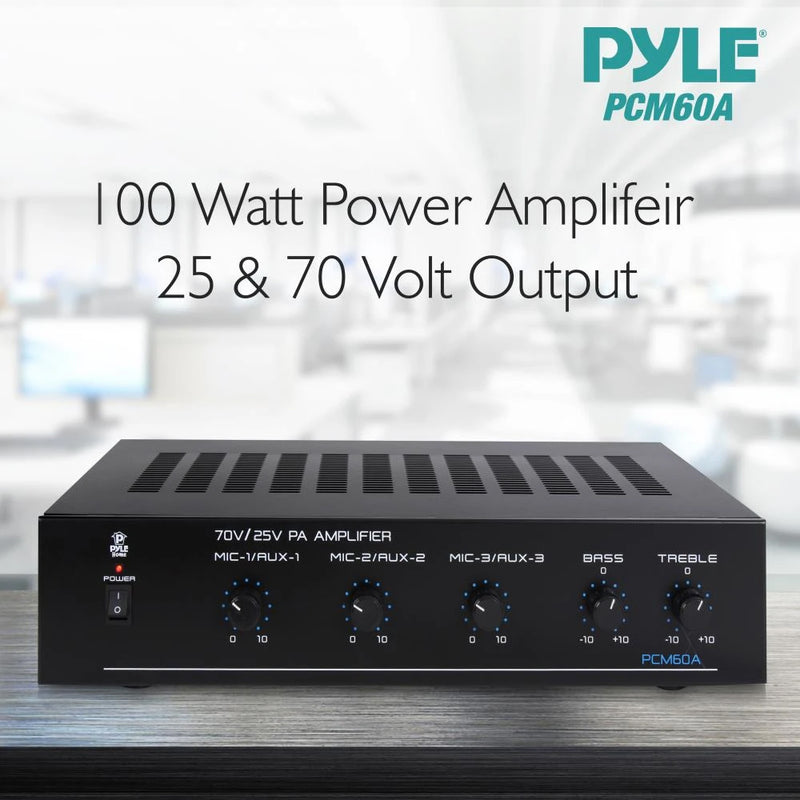 Pyle PCM60A Compact 100 Watt Power Amplifier Sound System with 3 Inputs (2 Pack)