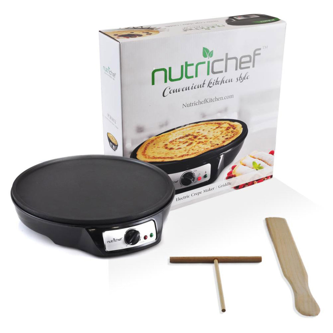 NutriChef Electric Nonstick Griddle Crepe Injera Maker Hot Plate Cooktop, Black