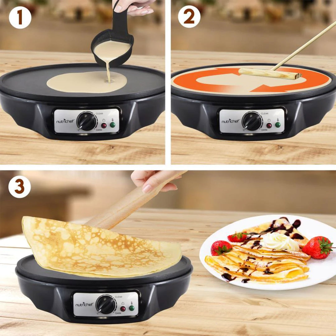 NutriChef Electric Nonstick Griddle Crepe Injera Maker Hot Plate Cooktop, Black