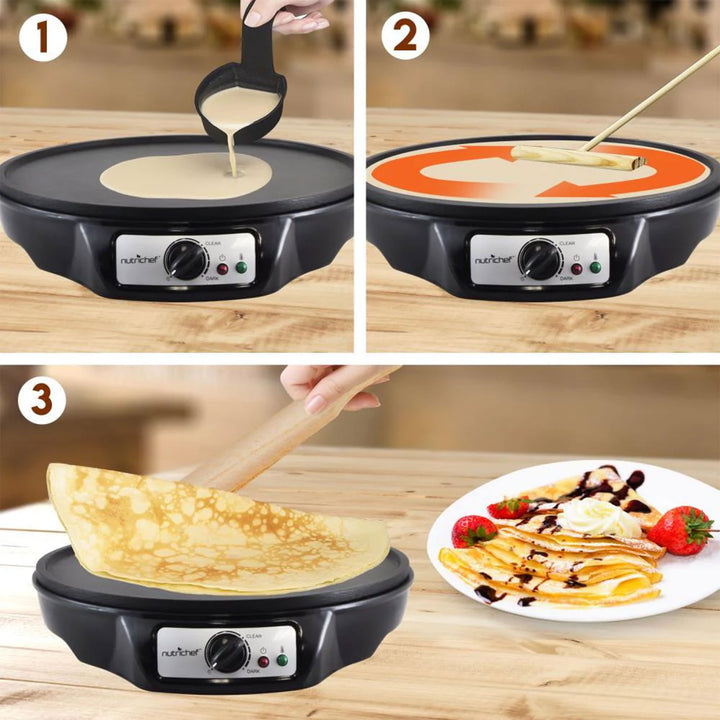 NutriChef Electric Nonstick Griddle Crepe Injera Maker Hot Plate Cooktop, Black