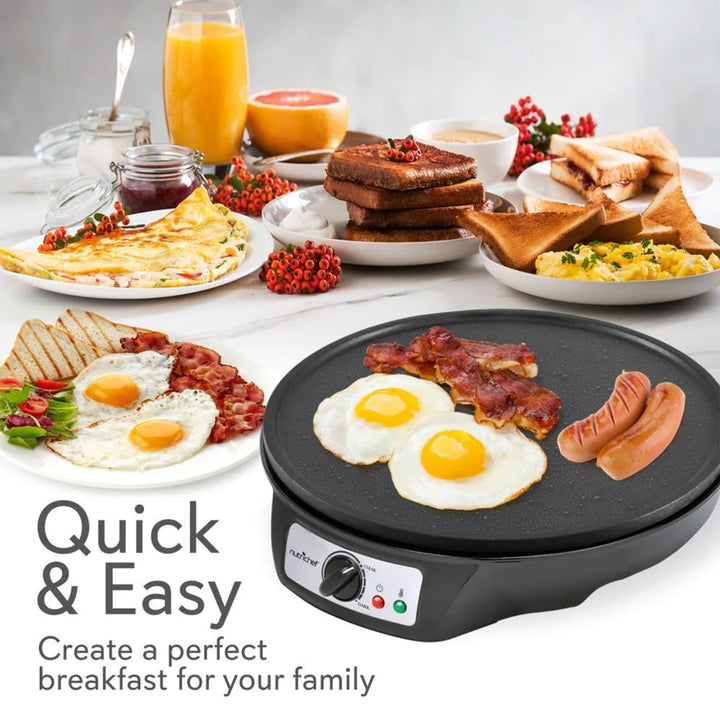 NutriChef Electric Nonstick Griddle Crepe Injera Maker Hot Plate Cooktop, Black