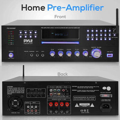 Pyle PD1000BT Bluetooth 4 Channel Home Theater Preamplifier Stereo Sound System