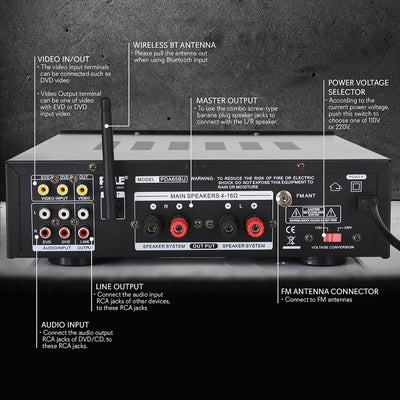 Pyle PDA65BU Bluetooth 2 Channel 200 Amplifier Receiver Sound System (2 Pack) - VMInnovations