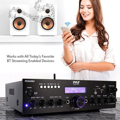 Pyle PDA65BU Bluetooth 2 Channel 200 Amplifier Receiver Sound System (2 Pack) - VMInnovations