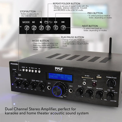 Pyle PDA65BU Bluetooth 2 Channel 200 Amplifier Receiver Sound System (2 Pack) - VMInnovations