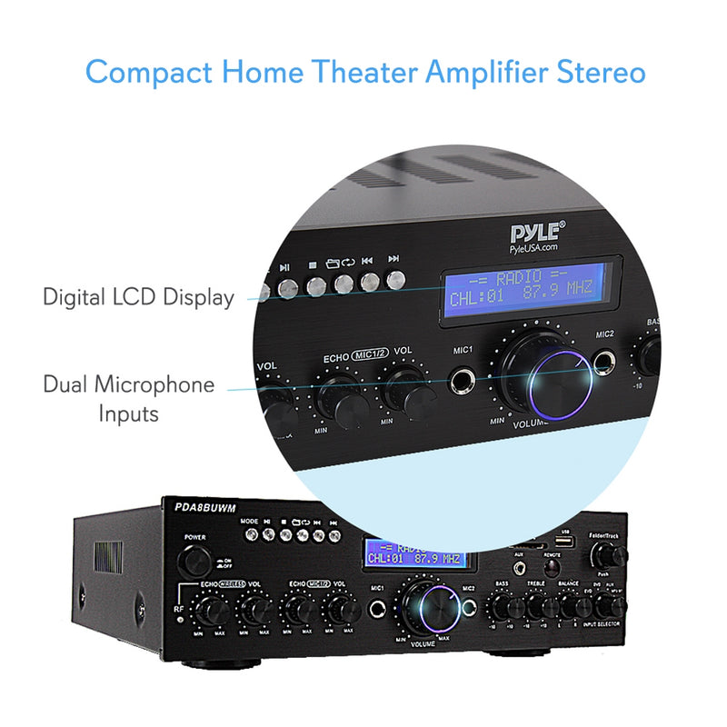 Pyle 2 Channel 200W Theater Amplifier Bluetooth Receiver Sound System (2 Pack)
