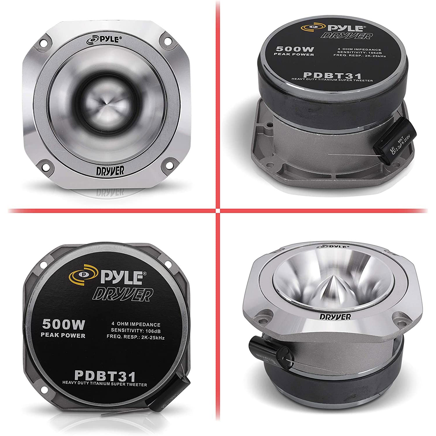 PYLE 1.5 Inch 500 Watt 4-Ohm Heavy Duty Titanium Super Audio Tweeter (Open Box) - VMInnovations