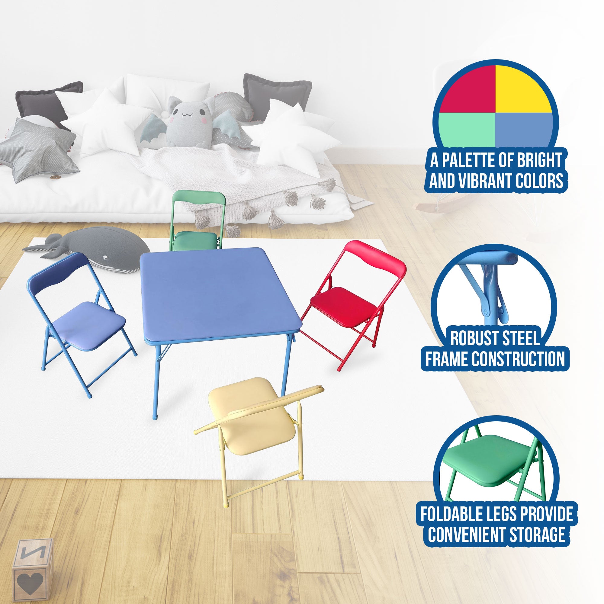 Plastic Development Group 5 Piece Kids Table & Chair Set, Multicolor (Open Box) - VMInnovations