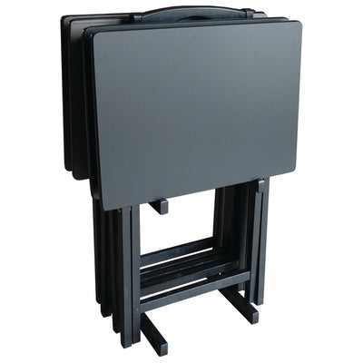 Plastic Development Group Portable Folding Table 5 Piece TV Tray Set, Black